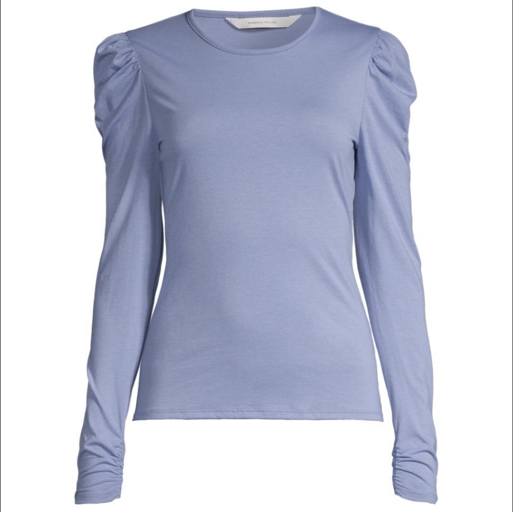 Rebecca Taylor Slate Blue Rouched Sleeve Blouse